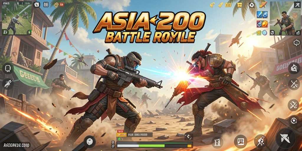 Screenshot ASIA200 menampilkan aksi Battle Royale yang mendebarkan.