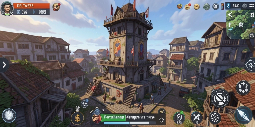 Gambaran gameplay DELTA575 yang penuh strategi dan aksi Tower Defense.