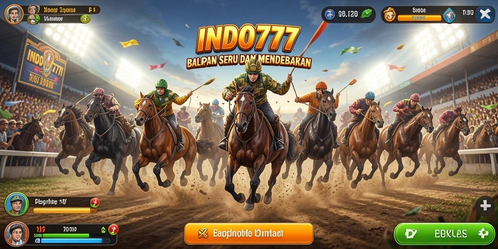 Screenshot utama menunjukkan aksi balapan seru dalam INDO777.