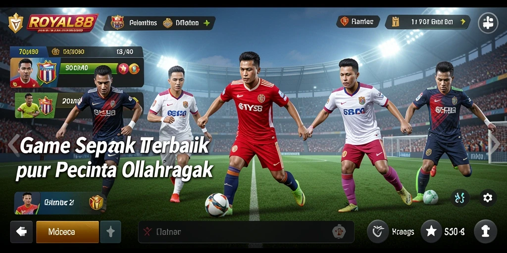 Screenshot utama ROYAL88 menampilkan aksi seru di lapangan sepak bola.