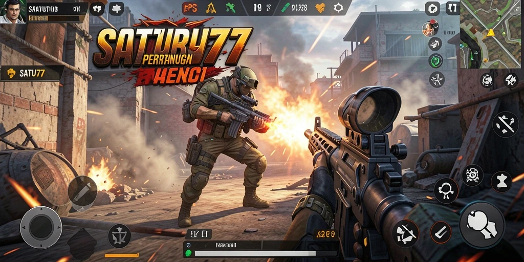 Tampilan utama gameplay SATU77 yang mendebarkan di medan perang.