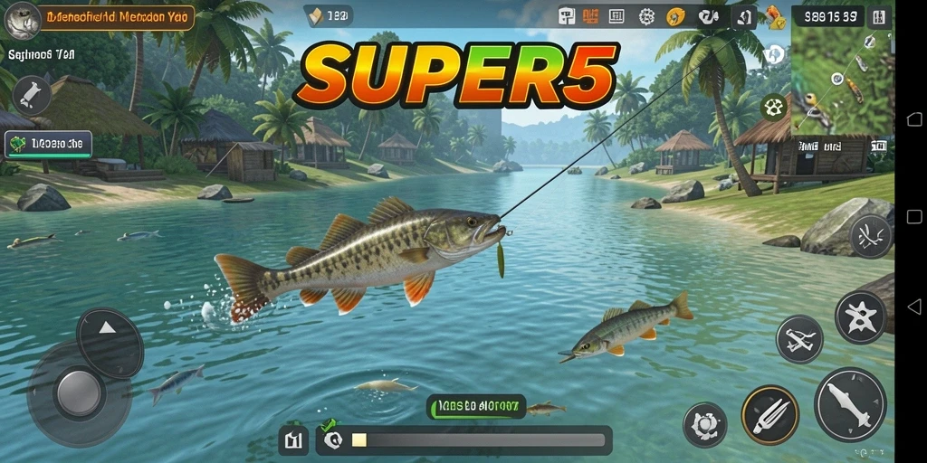 Tampilan gameplay SUPER5 yang mengesankan saat memancing.