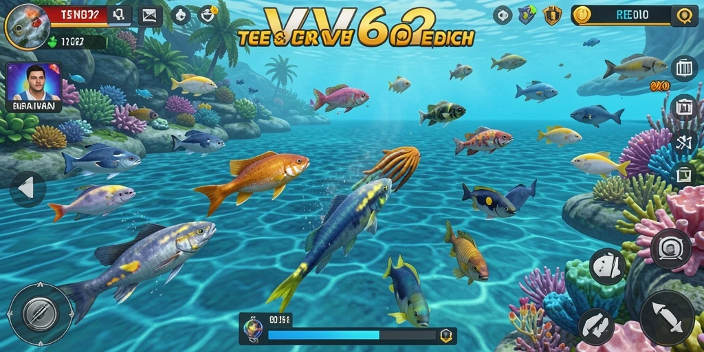 Tampilan gameplay seru Tembak Ikan di VV62 dengan aksi menembak ikan.